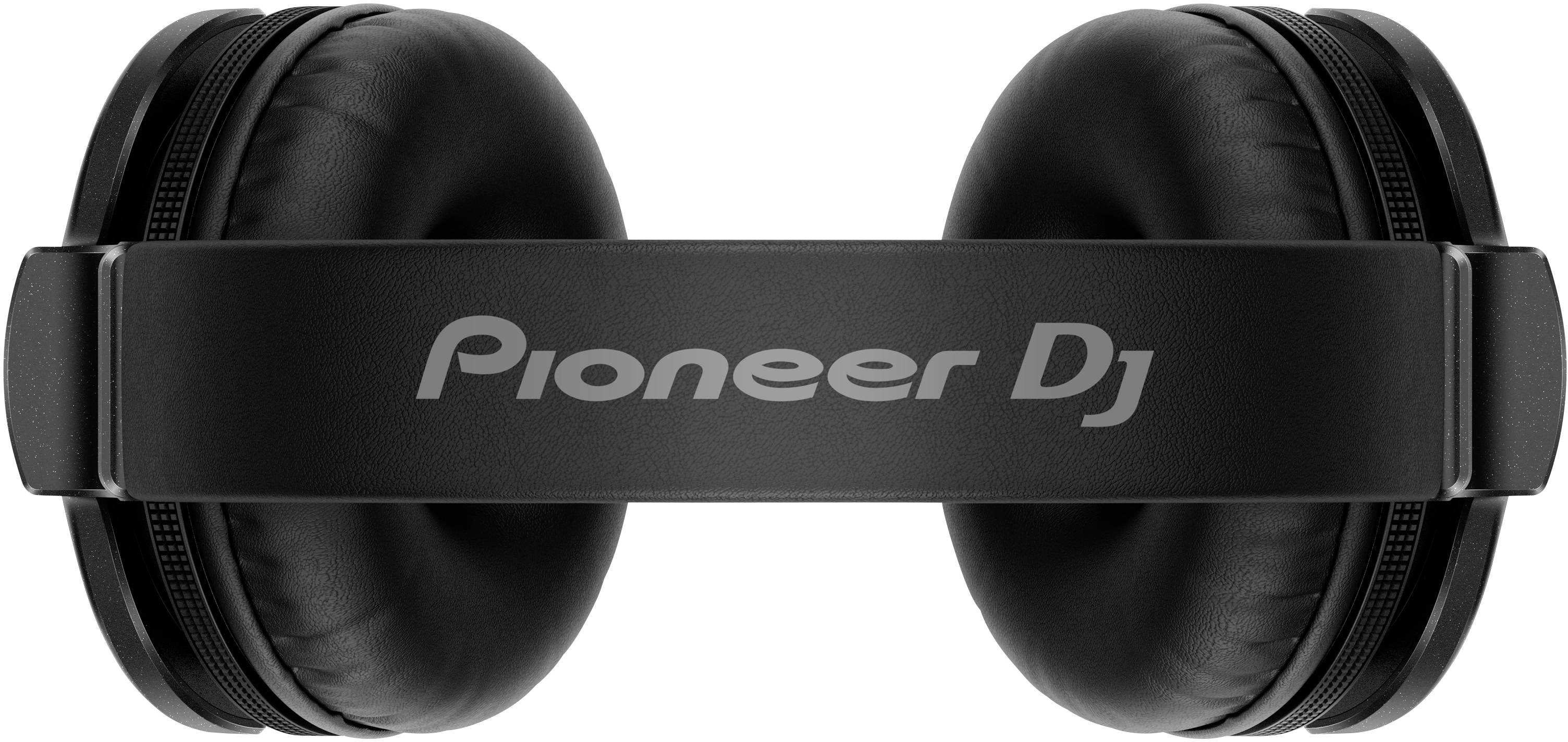 Schwarze Over-Ear-Kopfhörer mit der Aufschrift 'Pioneer DJ' auf dem Bügel, zeigen eine Ansicht der Ohrmuscheln und des Kopfbügels.