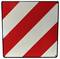 Warnzeichen mit diagonalen roten und weißen Streifen, oft für Baustellen- oder Verkehrssicherungen verwendet.