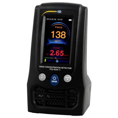 Tragbarer Luftqualitätsmessgerät mit PM2,5-Anzeige von 138 µg/m³ und TVOC 2,65 mg/m³ auf dem Bildschirm.