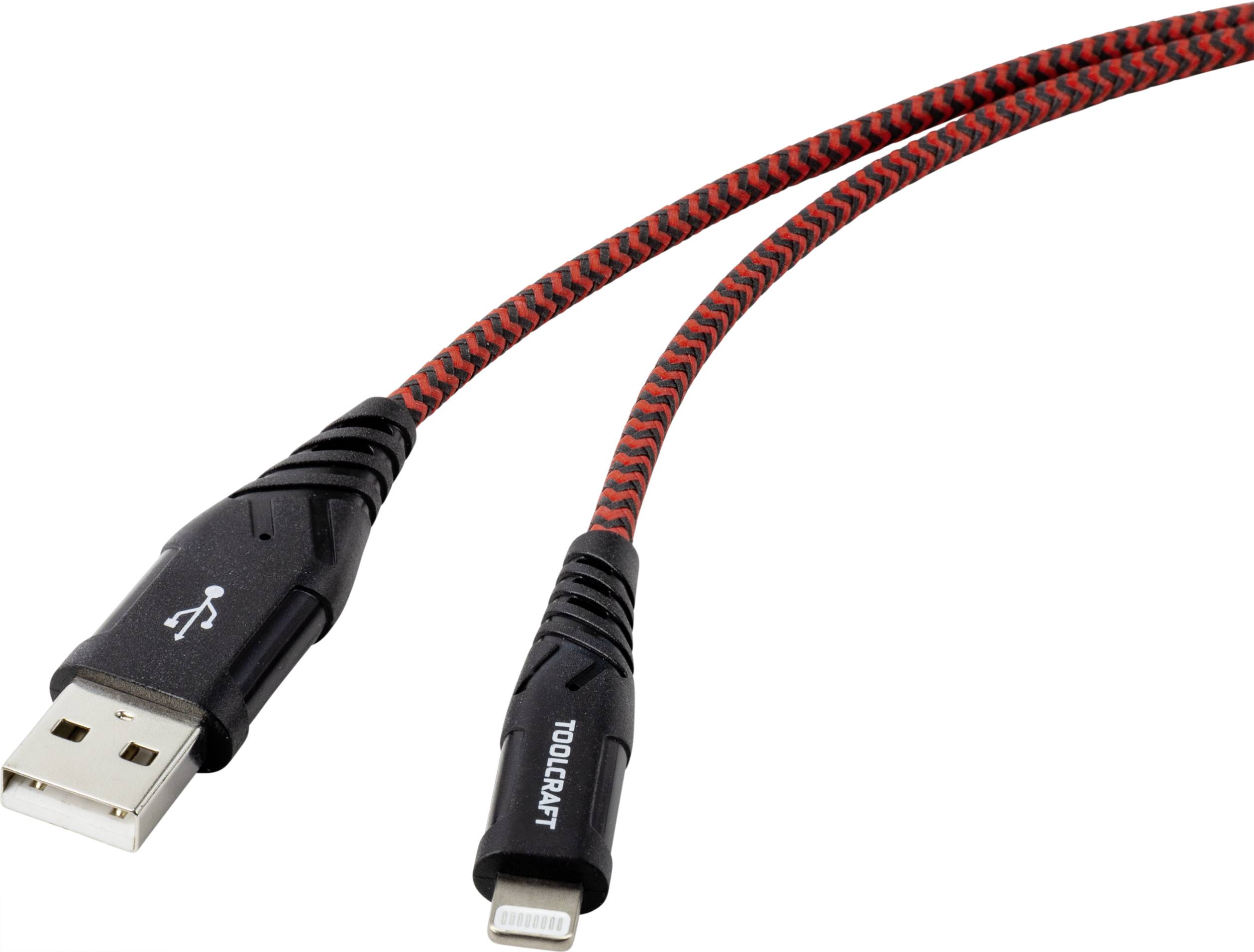 TOOLCRAFT USB 2.0 Anschlusskabel [1x USB 2.0 Stecker A - 1x Apple Lightning-Stecker] 1.00 m Sch