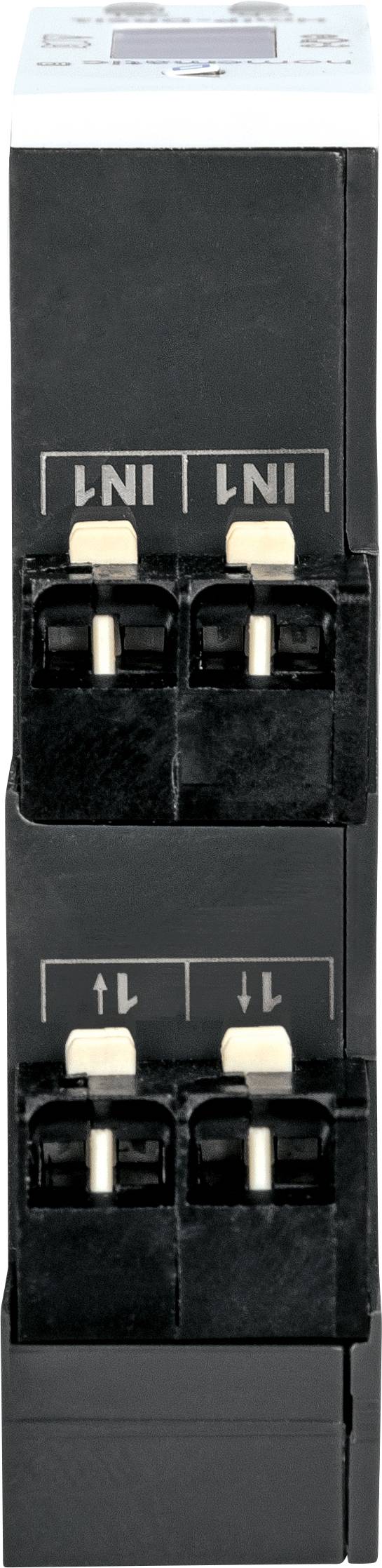 Ein elektrischer Leistungsschalter mit zwei Schaltern und Beschriftungen 'L N 1' und 'L N 1'.