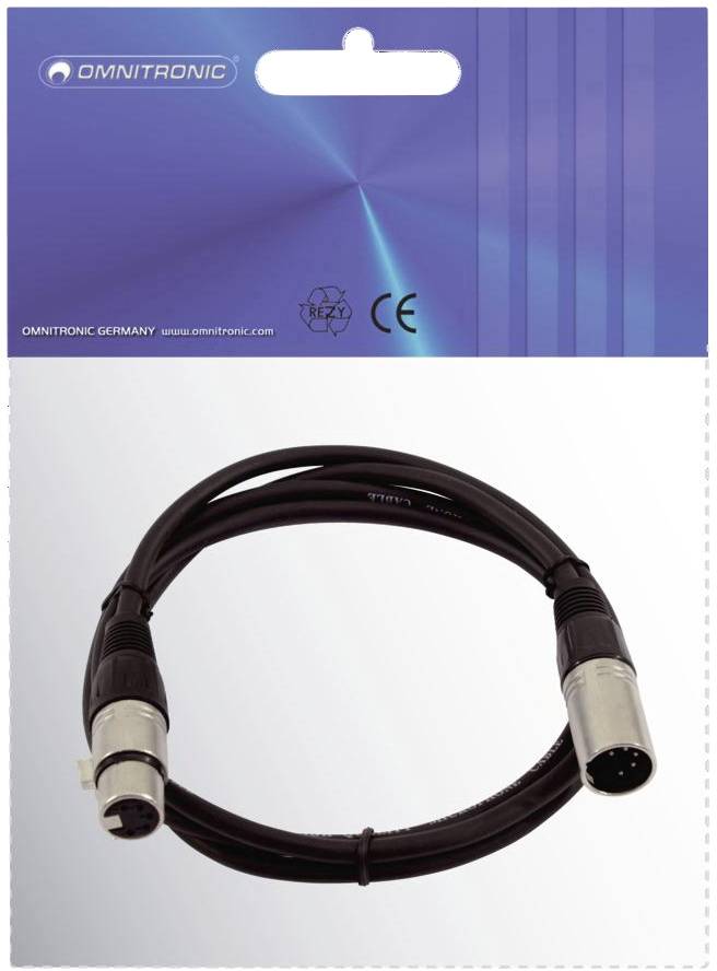 'Omnitronic XLR-Kabel, schwarz, 6 Meter, mit zwei silbernen Steckverbindungen, geeignet für Audioverbindungen.'