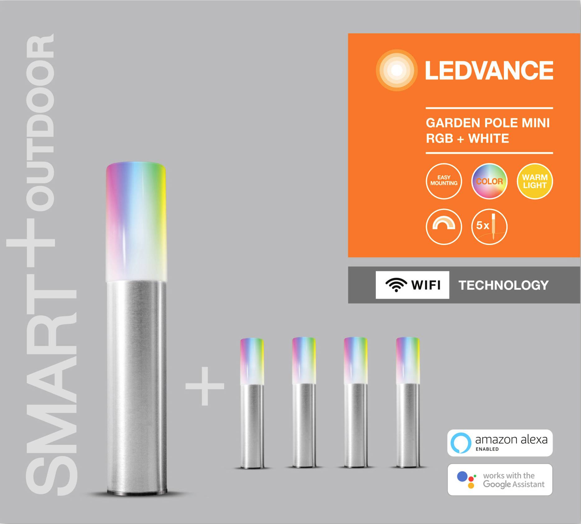 LEDVANCE 4058075478190 SMART+ GARDENPOLE MINI MULTICOLOR RGBW WIFI LED-Gartenleuchte LED LED fest eingebaut 3.8 W Silber-7