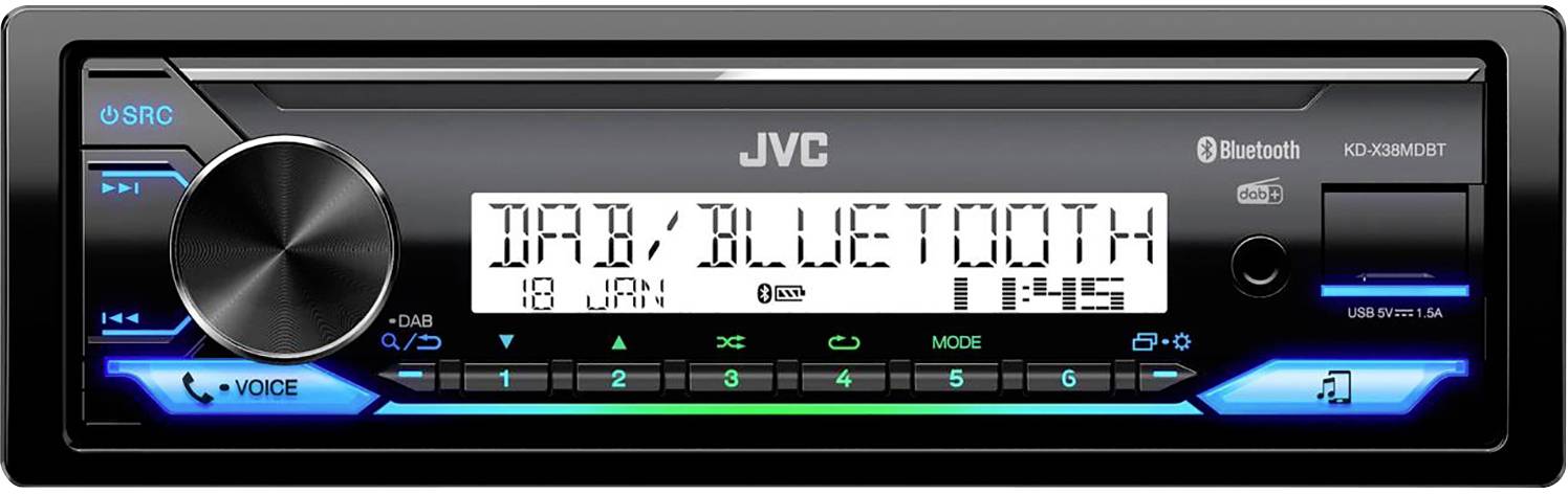 JVC KDX38MDBT Autoradio Anschluss für Lenkradfernbedienung, Bluetooth®-Freisprecheinrichtung, DAB+ Tuner, Spritzwassergeschützt
