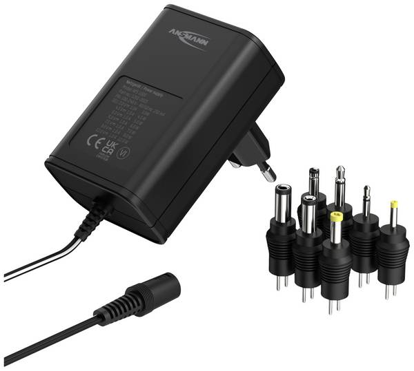 Ansmann 1201-0023 Steckernetzteil, einstellbar 12 V/DC, 9 V/DC, 7.5 V/DC, 6 V, 4.5 V/DC, 3 V 1000 mA 12 W