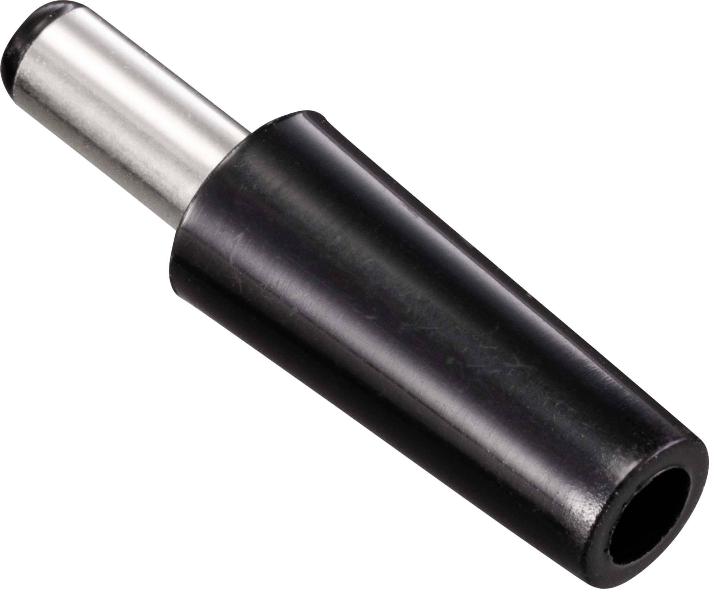 Schwarzes Gummirohr mit silbernem Metalleinsatz, konisch geformt.