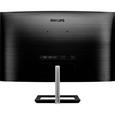 'Philips'-Monitor-Rückseite mit Metall-Standfuß. Anschlüsse wie HDMI und Stromanschluss sind sichtbar.