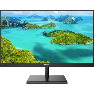 Philips-Monitor mit 24-Zoll-Display zeigt eine lebhafte Landschaft mit grün bewachsenen Inseln und blauem Wasser darunter.