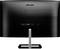 Rückansicht eines schwarzen Philips Computermonitors mit HDMI- und USB-Anschlüssen, auf einem silbernen Standfuß montiert.