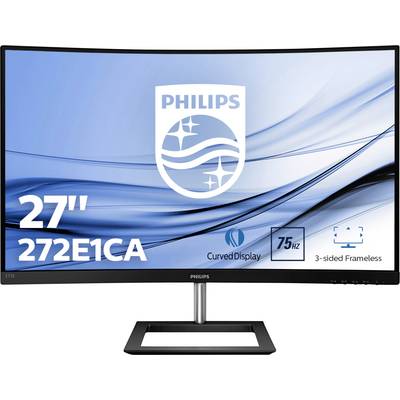 Gebogener 27-Zoll-Philips-Monitor, Modell 272E1CA, mit Drei-Seiten-Rahmenlos-Design und 75 Hz Bildwiederholrate.
