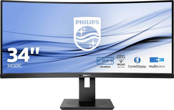 Philips Monitore 345B1C LCD-Monitor  EEK G (A - G) 86.4 cm (34 Zoll) 3440 x 1440 Pixel 21:9 5 ms Kopfhörer-Buchse VA LED
