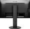 Ein schwarzer Philips-Monitor, Rückansicht, zeigt den Standfuß und Anschlüsse, modern und schlichtes Design.
