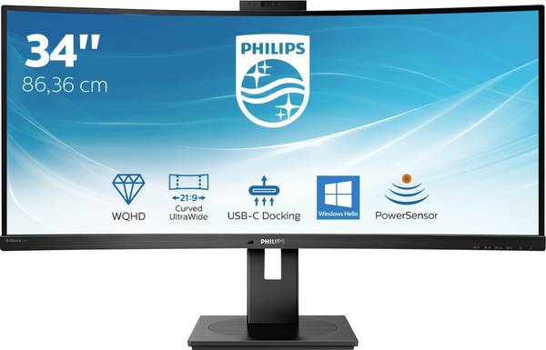 Philips Monitore 346P1CRH LCD-Monitor  EEK G (A - G) 86.4 cm (34 Zoll) 3440 x 1440 Pixel 21:9 4 ms RJ45, Kopfhörer-Buchse VA LED