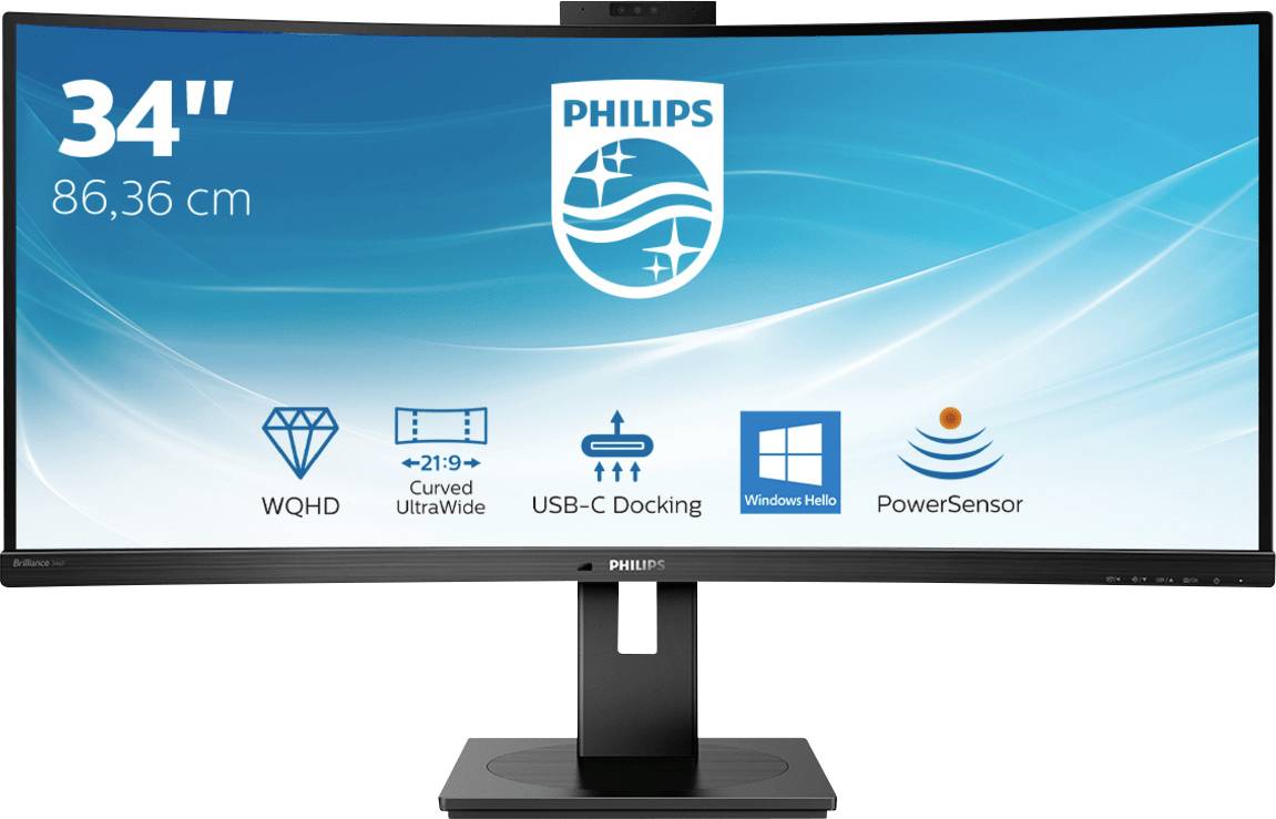 Philips Monitore 346P1CRH LCD-Monitor EEK G (A - G) 86.4 cm (34 Zoll) 3440 x 1440 Pixel 21:9 4 ms RJ45, Kopfhörer-Buchse