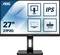 Ein 27-Zoll-Monitor von AOC, Modell 27P2Q, mit IPS-Technologie und Symbolen für Höhenverstellung, Neigung und Drehbarkeit.