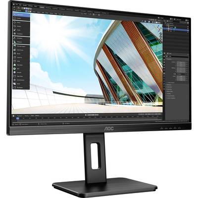 Monitor mit offenem Schnittprogramm, zeigt ein modernes, geschwungenes Gebäude unter blauem Himmel. Seitenleiste mit Werkzeugen sichtbar.
