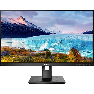 Ein Monitor mit einer Anzeige eines atemberaubenden Berg- und Gletscherpanoramas unter einem blauen Himmel.