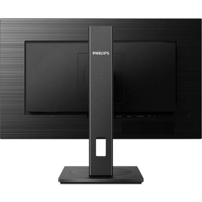 Rückansicht eines schwarzen Philips Computermonitors mit einem stabilen Ständer und minimalistischem Design.