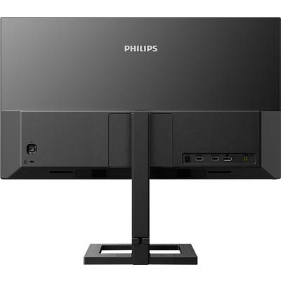 Rückansicht eines Philips Monitors, zeigt Anschlussmöglichkeiten wie HDMI und DisplayPort sowie ein Netzkabelanschluss.