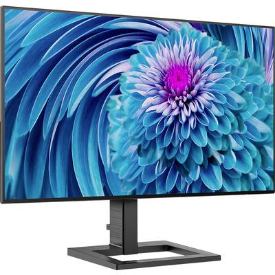 Ein Computerbildschirm zeigt eine detaillierte Nahaufnahme einer blauen Blume mit einem pinken Zentrum, die abstrahiert wirkt.