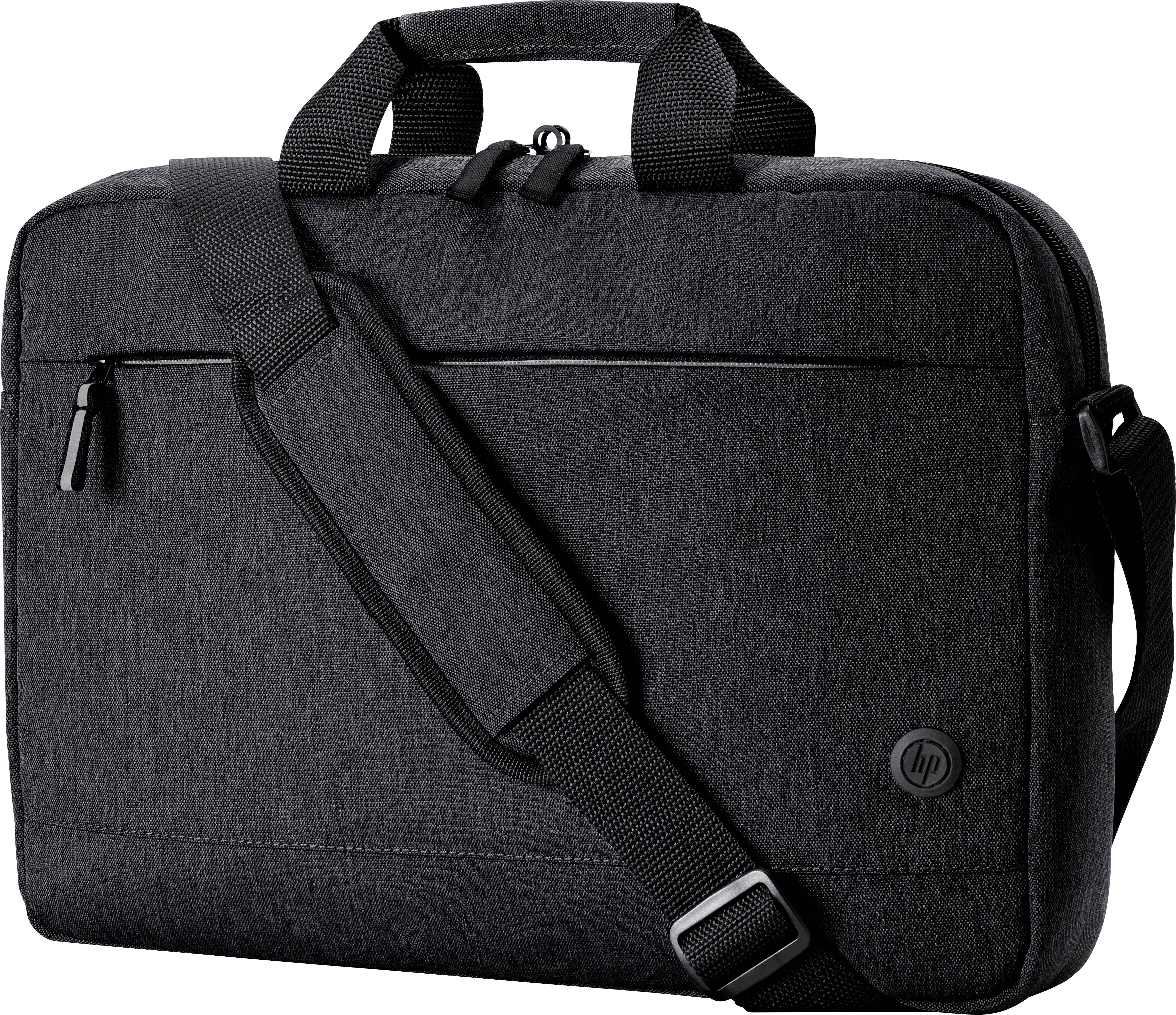Schwarze Laptoptasche mit Schulterriemen und Griffen, geeignet für den sicheren Transport eines Laptops.