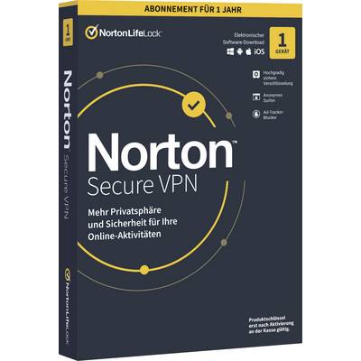 'Norton Secure VPN' Box, Abonnement für 1 Jahr; bietet mehr Privatsphäre und Sicherheit für Online-Aktivitäten; elektronischer Download.