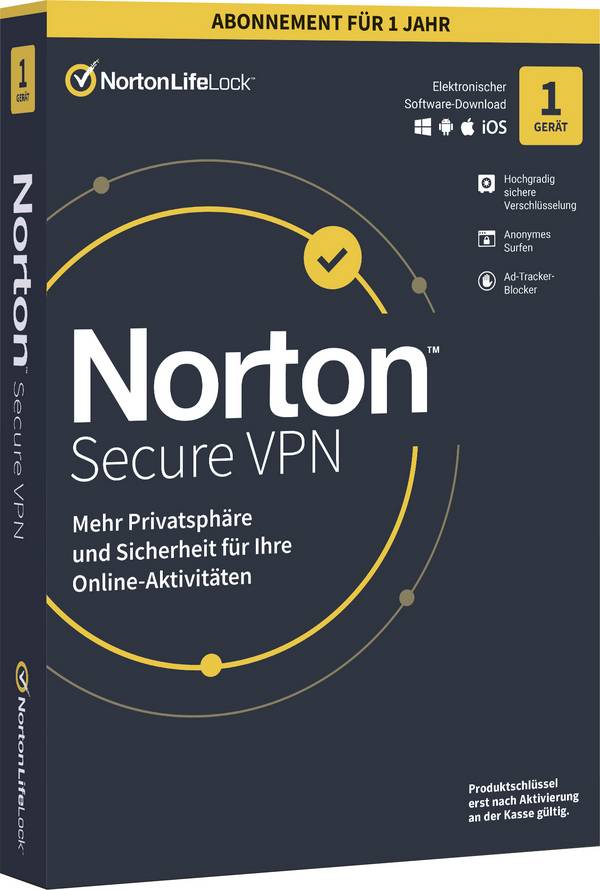 Norton Secure VPN Jahreslizenz, 1 Lizenz Windows, Mac, Android, iOS Sicherheits-Software