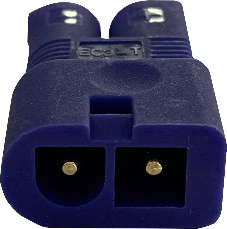 Blauer EC5-Stecker mit zwei goldenen Kontakten, verwendet zum Anschluss in RC-Fahrzeugen und Modellen für sichere elektrische Verbindungen.
