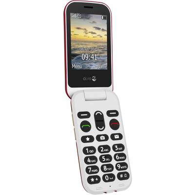 Aufgeklapptes Senioren-Klapphandy mit großen Tasten und zweifarbigem Display. Oben ist das Datum '06.07.2019', Uhrzeit '09:41'.