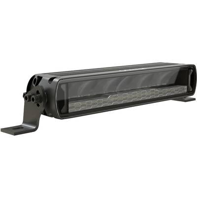 Ein rechteckiger LED-Lichtbalken in einem schwarzen Gehäuse mit montierbaren Halterungen an beiden Enden. Ideal für Fahrzeuge.