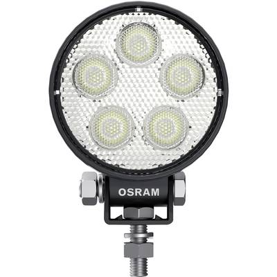 Rundes LED-Arbeitslicht von OSRAM mit fünf Leuchten und silbernem reflektierenden Hintergrund, geeignet für Fahrzeuganwendungen.