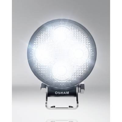 Eine runde LED-Lampe von OSRAM leuchtet hell. Sie zeigt fünf leuchtende LEDs in einem symmetrischen Muster auf einem stabilen Halter.
