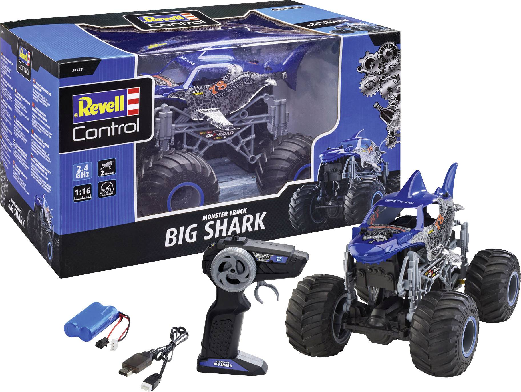 Revell Big Shark Blau 1:16 RC Modellauto Elektro Monstertruck RtR 2,4 GHz-10