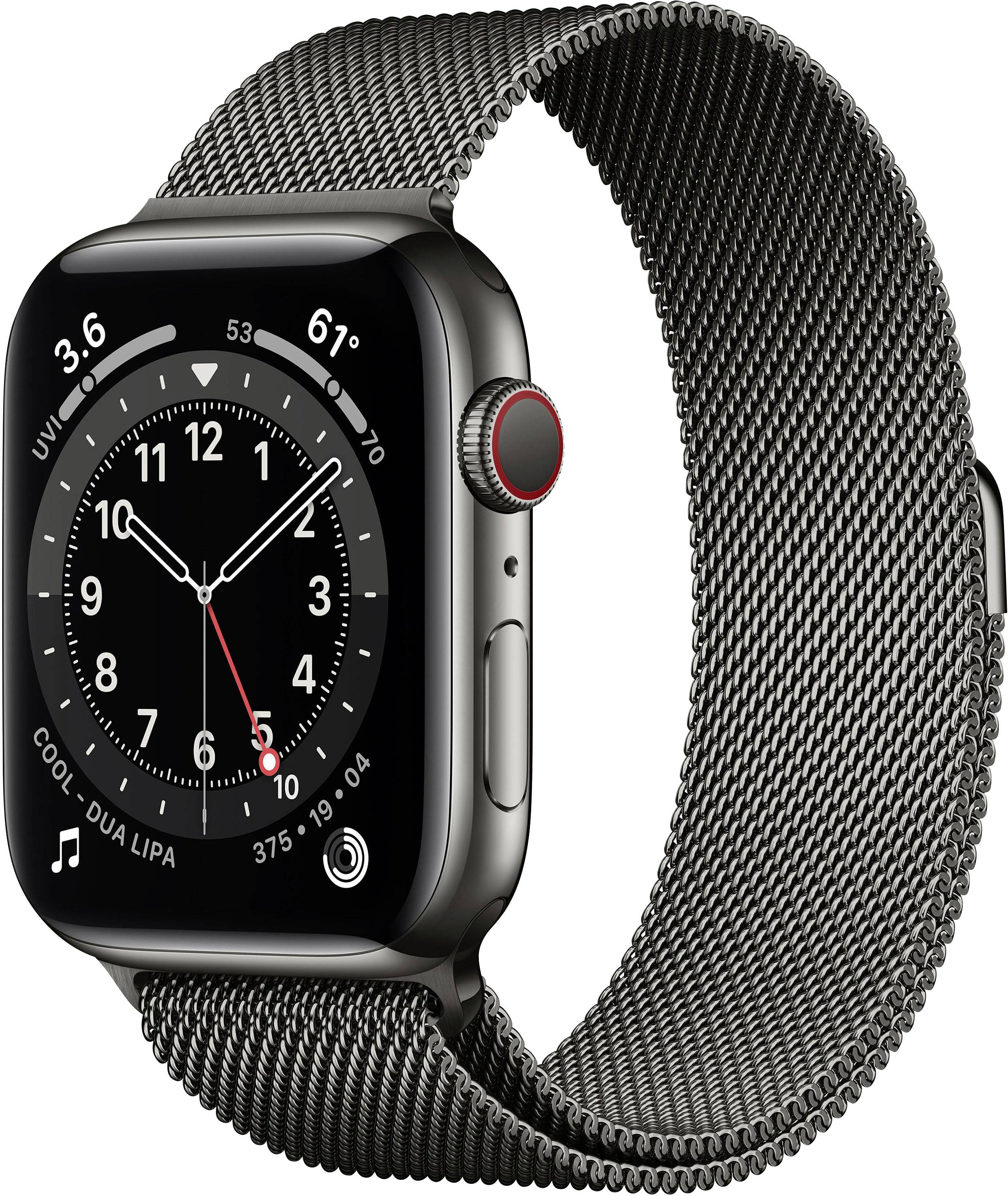 Apple Watch 6 44mm in Graphit mit Edelstahlgehäuse und Milanaisearmband