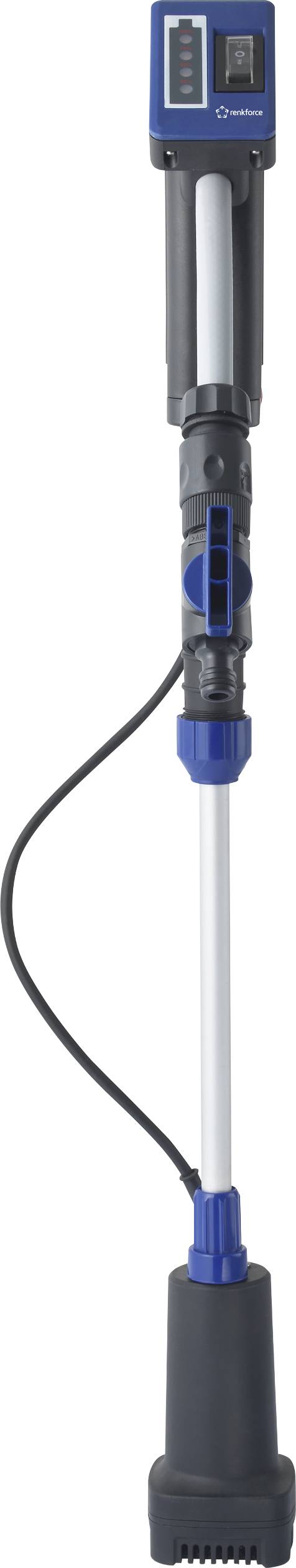 Aquarium-Reinigungswerkzeug mit blauem Griff und digitalem Display, geeignet zum Entfernen von Schmutz und zum Pumpen von Wasser.