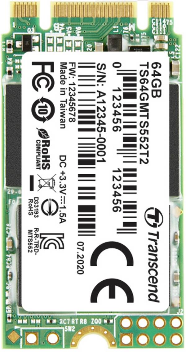 Transcend MTS552T2 64 GB Interne M.2 SATA SSD 2242 SATA 6 Gb/s Industrial TS64GMTS552T2