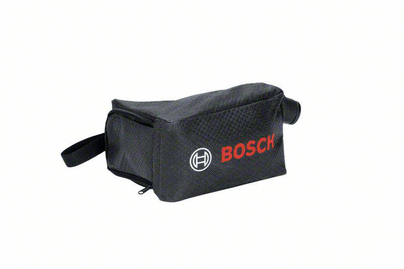 Eine schwarze Bosch-Staubfangbox mit Tragegriff, die boschrote Marke ist gut sichtbar.
