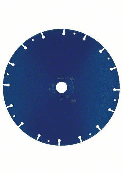 Eine runde, blaue Diamant-Trennscheibe mit mehreren kleinen Einschnitten am Rand. Geeignet für das Schneiden harter Materialien.