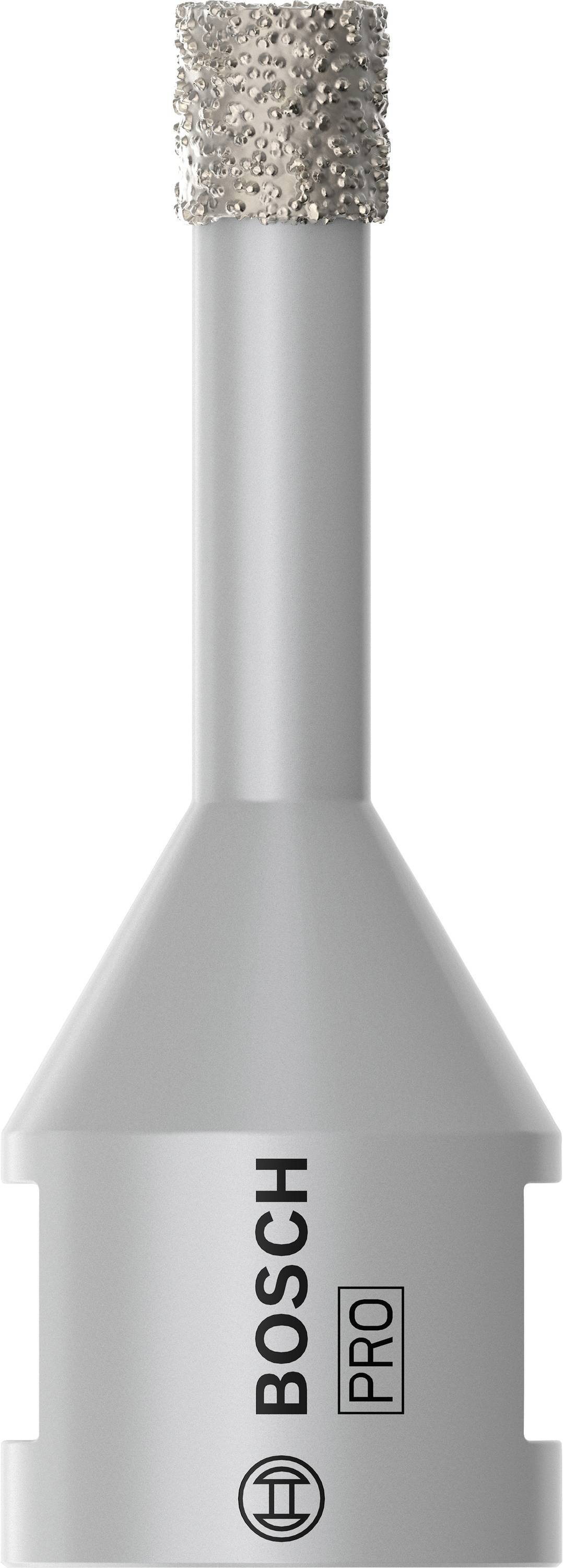 Ein grauer Bohrkopf von Bosch, zylindrisch geformt, mit dem Aufdruck 'BOSCH PRO'.