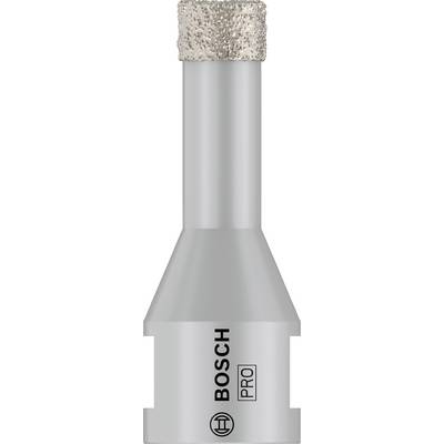 Grauer Bohrkopf mit diamantbeschichtetem Ende und schwarzem Aufdruck 'BOSCH PRO'. Geeignet für exakte Bohrarbeiten in harten Materialien.