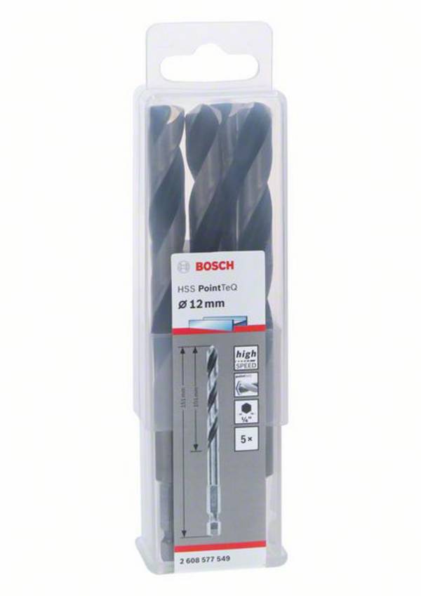 Bosch Accessories 2608577549 PointTeQ HSS Metall-Spiralbohrer 5teilig 12 mm Gesamtlänge 151 mm DIN 338 Sechskant 1 St.