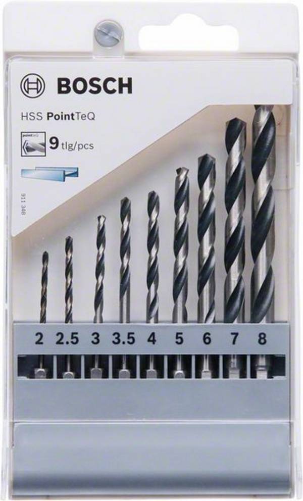 Bosch Accessories 2607002826 PointTeQ HSS Metall-Spiralbohrer-Set 9teilig 2 mm, 3 mm, 4 mm, 5 mm, 6 mm DIN 338 Sechskantschaft 1 St.