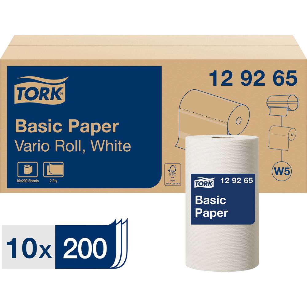 TORK 129265 Standaard papieren doekjes voor het W5-systeem met kleine rollen, 2-laags