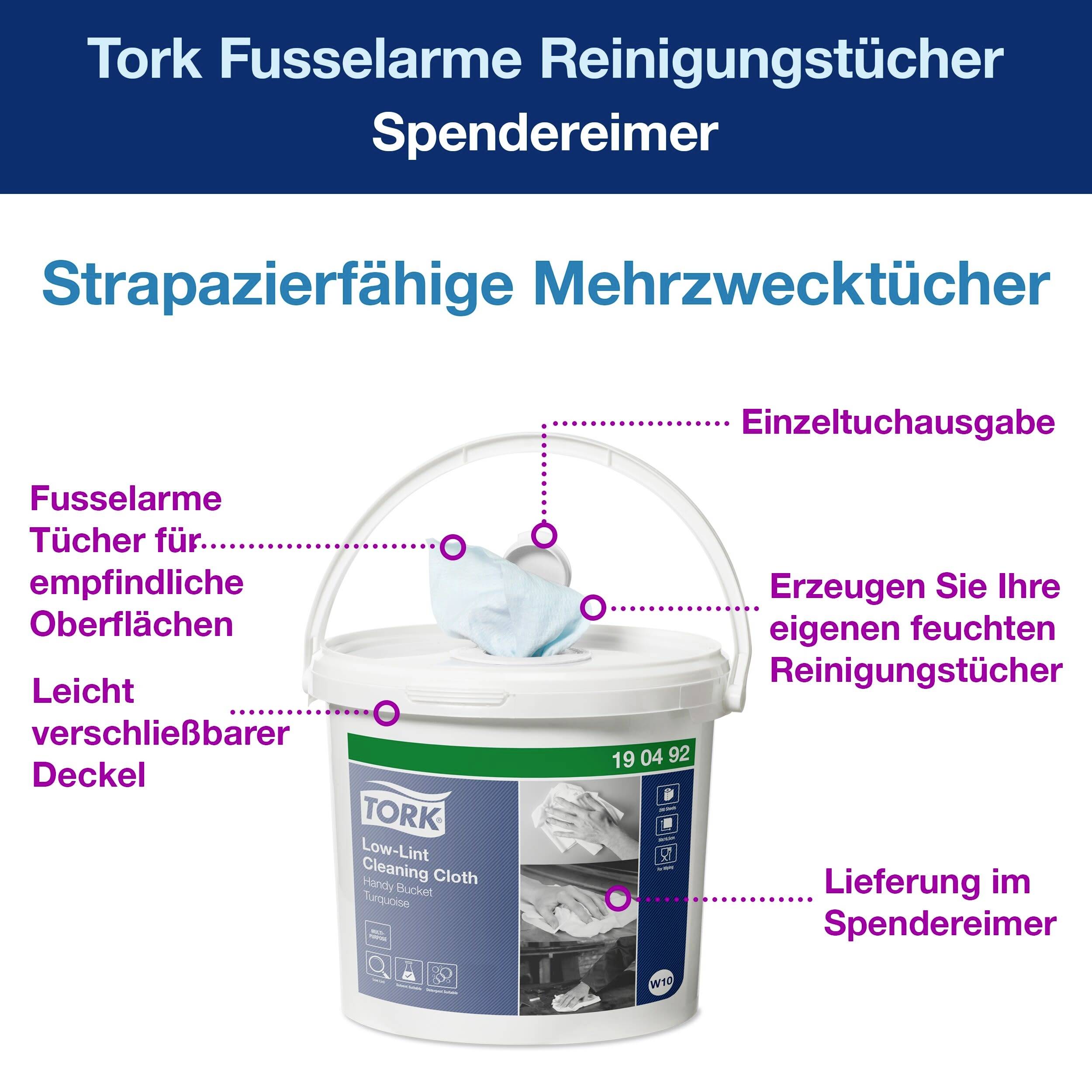 'Tork fusselfreie Mehrzwecktücher im praktischen Spender. Ideal für empfindliche Oberflächen, mit leicht verschließbarem Deckel.'