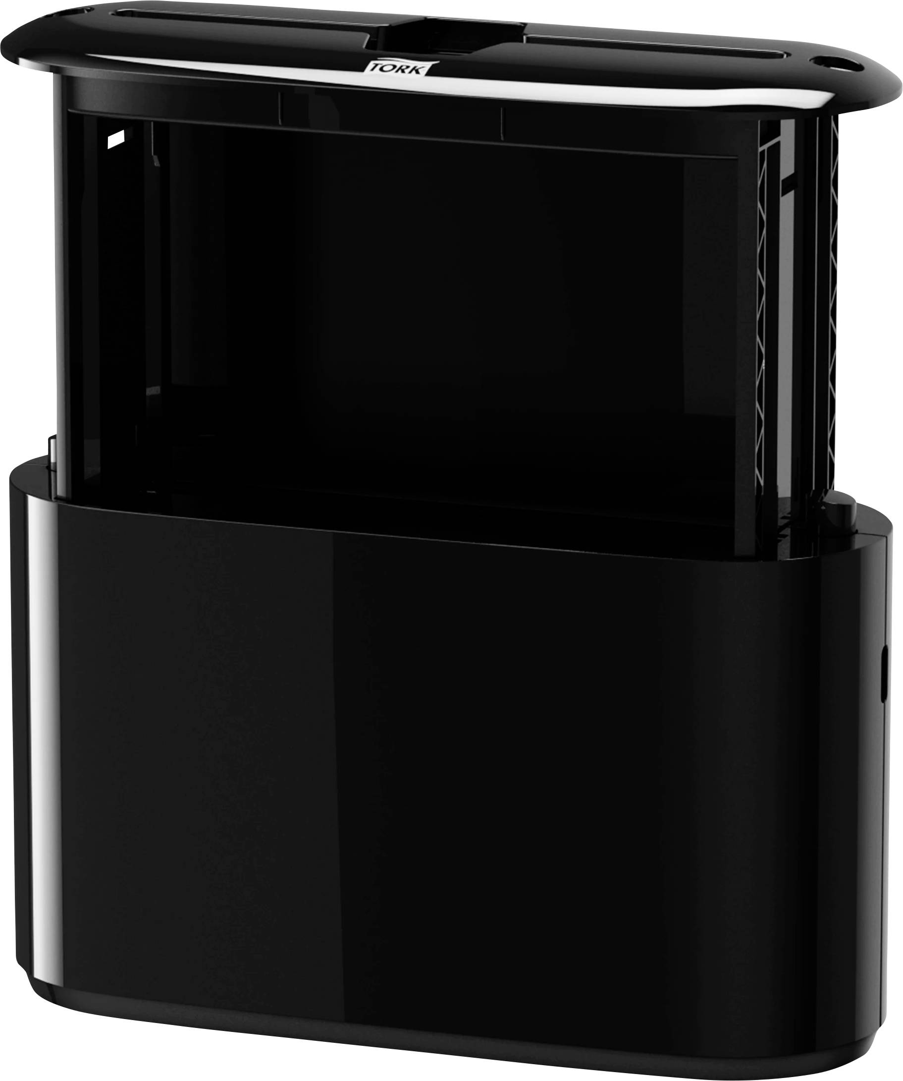 Elektrischer Toaster mit zwei Schlitzen, schwarz glänzend. Markante Markenaufschrift oben. Moderner, minimalistischer Stil.