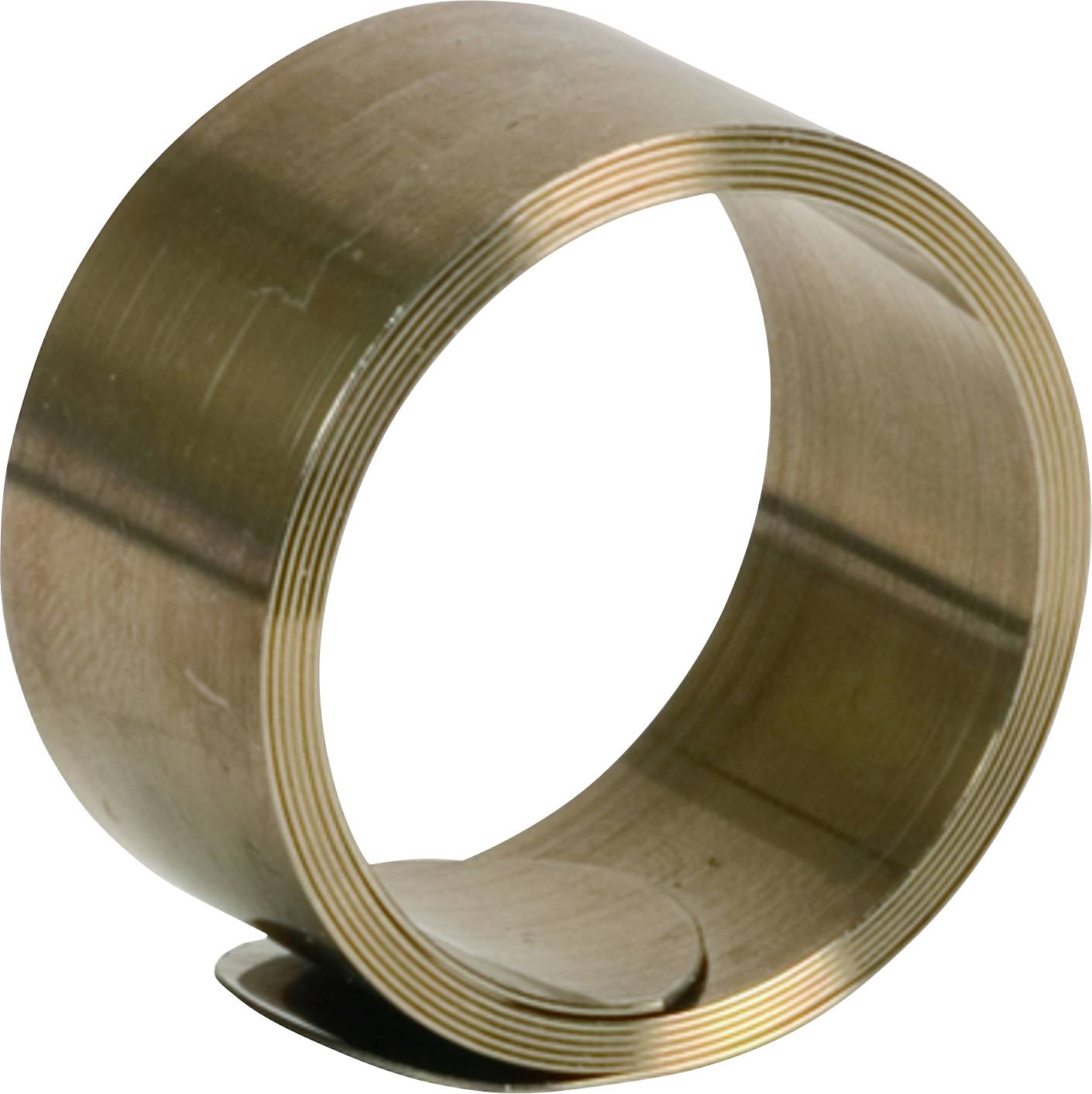 Ein bronzefarbenes, zylindrisches Metallobjekt mit einer spiralförmigen Struktur, typisch für eine Feder oder ähnliches Mechanikteil.
