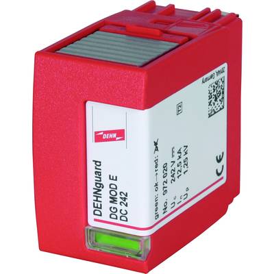 Rotes Schutzgerät mit der Aufschrift 'DEHNguard DG MOD E DC 242', das auf einen Überspannungsschutz hinweist.