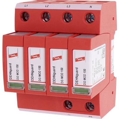 Überspannungsschutzgerät, Modell DEHNguard DG MOD 150, rotes Gehäuse, schützt Elektroinstallationen vor Überspannungsschäden.