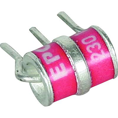 Ein zylindrischer, pinkfarbener axialer Widerstand mit zwei Metallbändern und drei Anschlussdrähten.