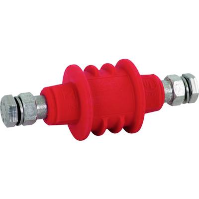 Ein roter Blitzschutzisolator mit Metallverbindungen an beiden Enden, verwendet zum Schutz elektrischer Systeme vor Überspannung.